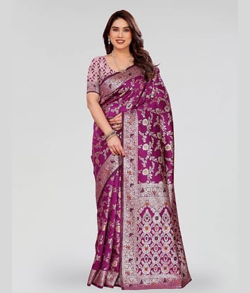 HEMA SILK MILLS Silk Printed Regular Saree With Unstitched Blouse Piece ( Blue )