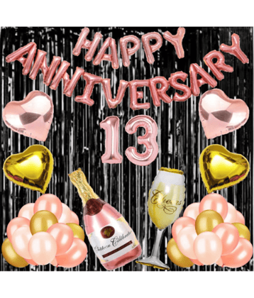 Jolly Party  13 Rose Gold Foil Balloons with Happy Anniversary Decoration Items ( Pack of 55)