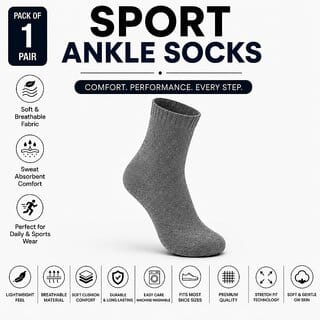SANGCHAI 170526 PACK 1  Men Sports Ankle Socks Cotton Breathable Sweat Absorbent Daily Wear Socks for Men