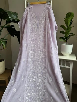 Mul Chanderi Straight Chikankari Tunic - Lilac-Lilac / Mul Chanderi