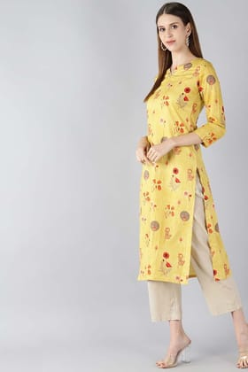 Women Mustard Yellow & Red Floral Print Straight Kurta VCK1595 Women Mustard Yellow & Red Floral Print Straight Kurta VCK1595