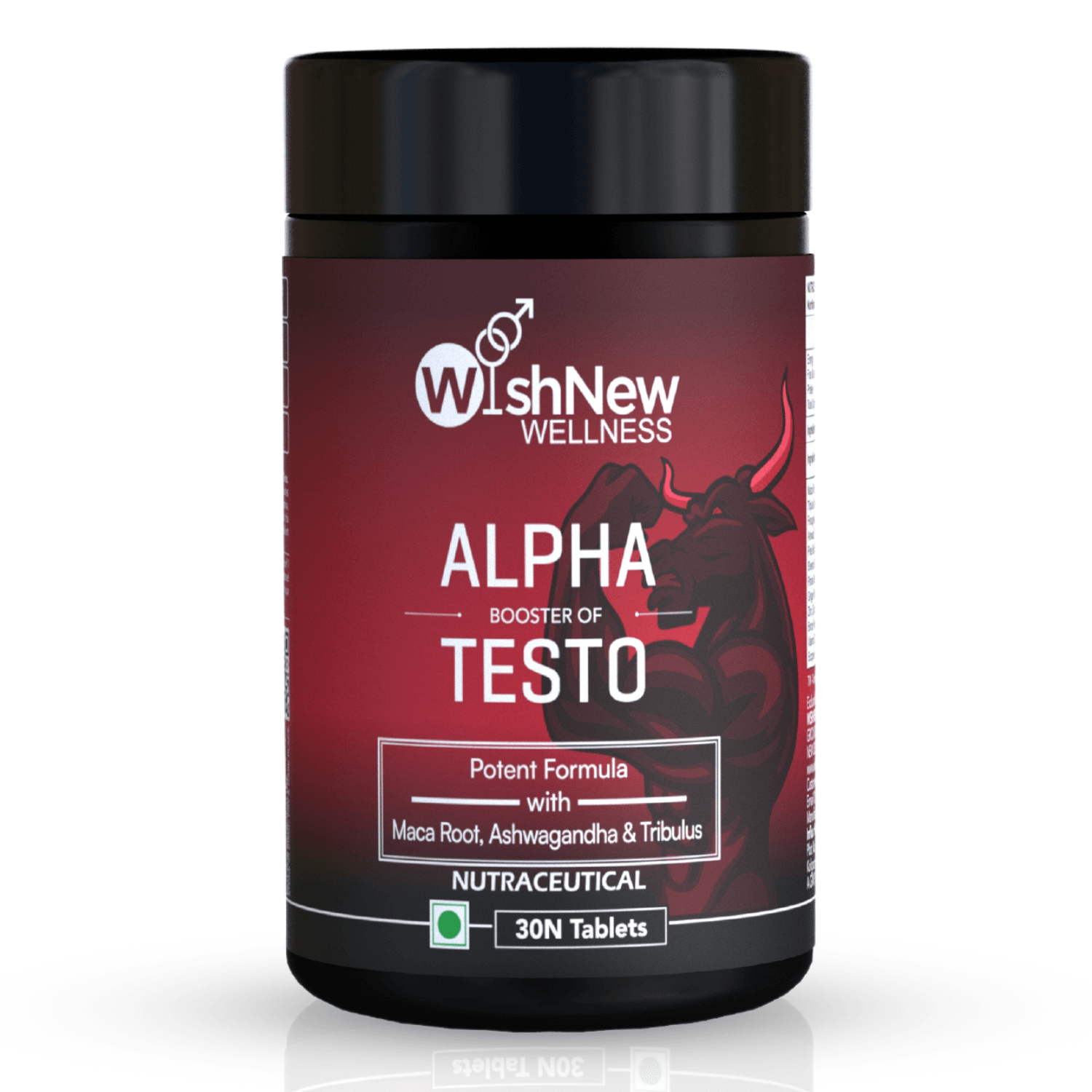 WishNew Wellness ALPHA BOOSTER OF TESTO | 30 Veg Tablets | Maca, Tribulus, Ginseng | Zinc & Vitamin D2 | Men's Health