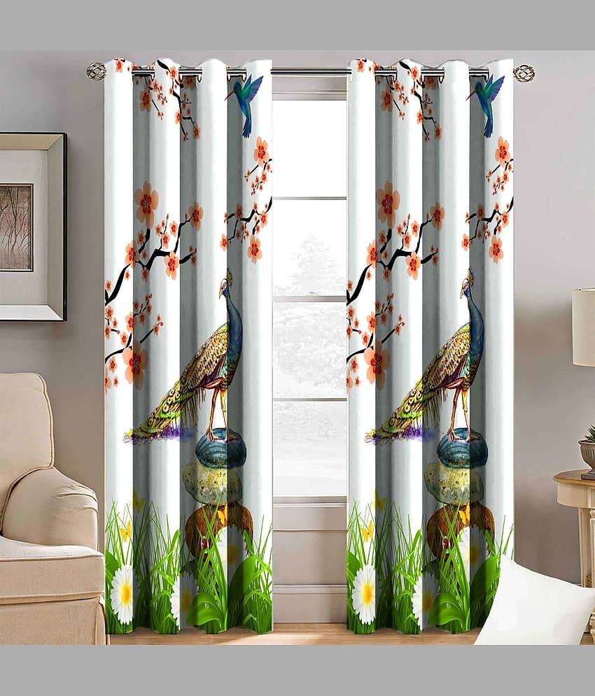 BELLA TRUE Abstract Semi-Transparent Eyelet Curtain 7 ft ( Pack of 2 ) - Multicolor