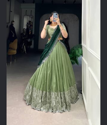 A TO Z CART Women Chiffon Flared Semi Stitched Lehenga Choli ( Green )