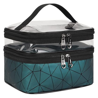 Panchhi Store Double Layer Makeup Organizer Bag – Transparent PVC Cosmetic Pouch for Women and Men, Carry-On Toiletry Bag Travel Organizer Pouch for Carry All Travel Accessories Green