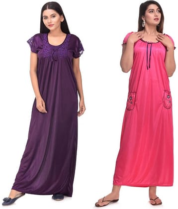 Apratim Satin Nighty & Night Gowns - Multi Color Pack of 2