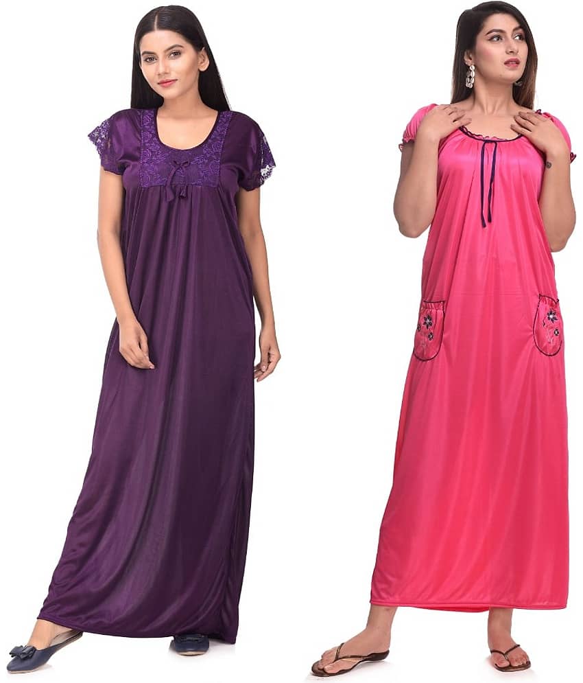 Apratim Satin Nighty & Night Gowns - Multi Color Pack of 2
