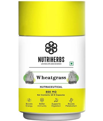Nutriherbs Wheatgrass Extract 800 mg 100% Pure & Organic  - 60 Capsules | Works As A Natural Detoxifier| Helps To Build Immunity