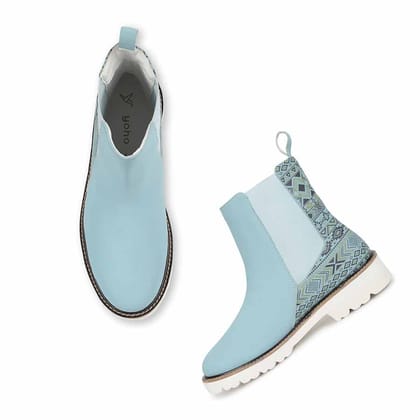 Women Printed Boots-Light Blue / 3