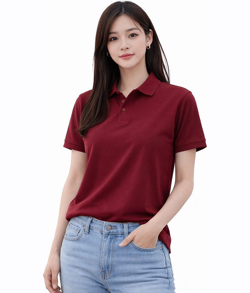 attitude start of fashion Women Polyester Solid Regular Fit Polo Collar T-Shirt ( Maroon )