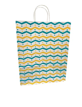 120 GSM Bi-Colour Printed Paper Gift Bags, Ideal for Birthday Return Gifts, Wedding Gifts, & Gifting on Special Occasions (Size: 15.5 x 12.5 x 5 inch, Yellow Blue)