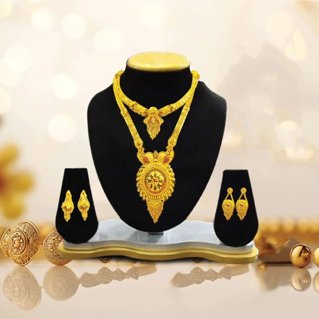 Elegant Traditional Gold Plated Combo Necklace Set with Earrings - Latest Design for wedding