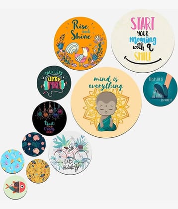 SNDArt Set Of 11 Modern Art Motivational Quotes Round Self Adhesive Wall Décor Items Paintings