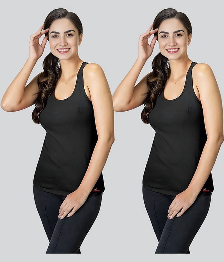 Renox Pack of 2 Cotton Lycra Tank Top ( Black )