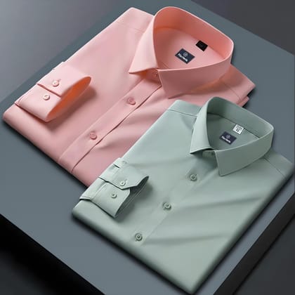 Combo of 2 Formal shirts Pista Green & Baby Pink Colour-S