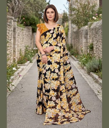 ANAND SAREES Georgette Printed Kasavu Saree With Unstitched Blouse Piece ( YELLOW )