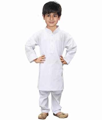 hrr Boys Cotton Blend White Kurta Pyjama Set ( Pack of 1 )