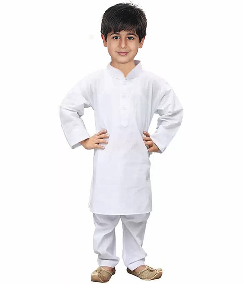 hrr Boys Cotton Blend White Kurta Pyjama Set ( Pack of 1 )