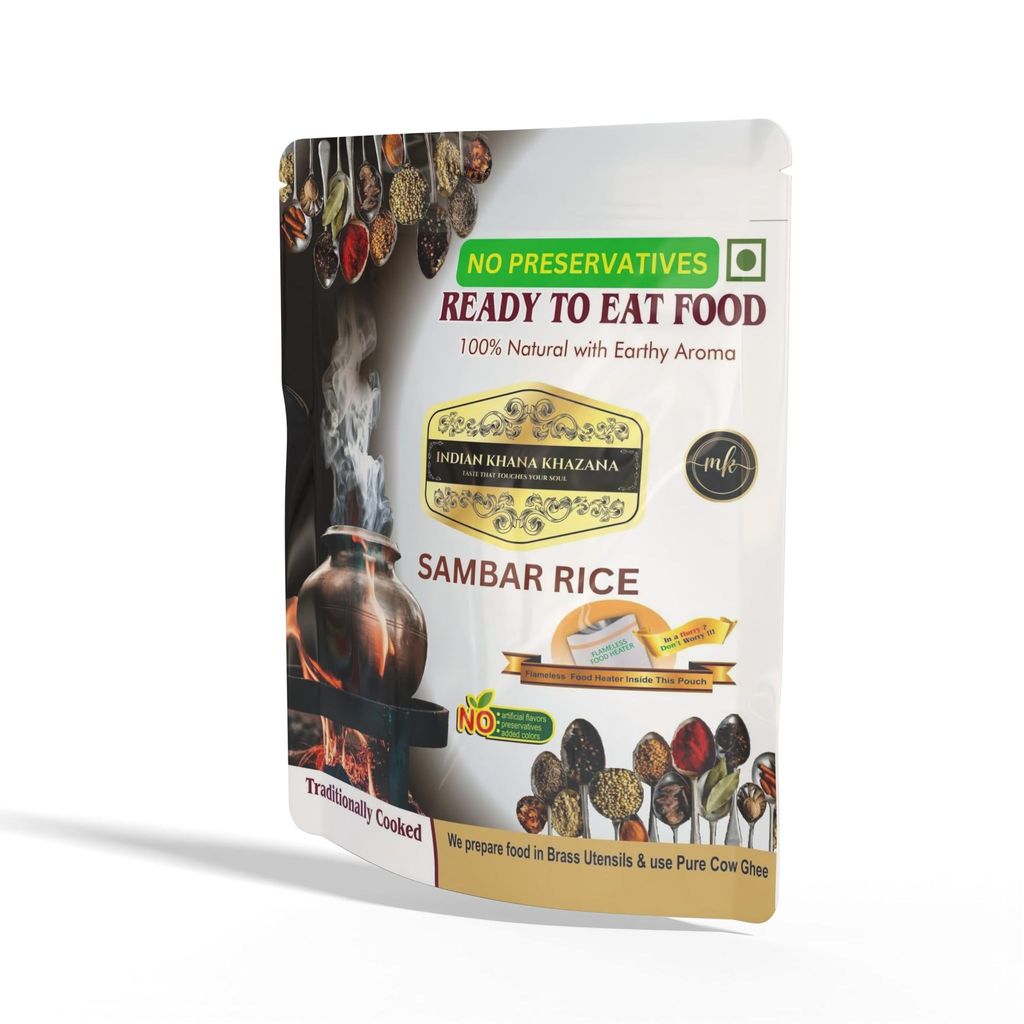 Sambar Rice COMBO (Sambar200gm+Rice 200gm) | No Added Preservative and Colours | Serve Hot Anytime Anywhere with our Flameless Food Heater inside the Pack | Indian Tasty Flavour Ready to Eat Sambar Rice