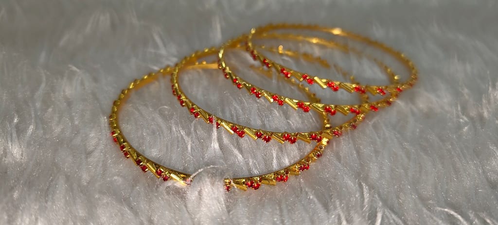 Gold Plated Ruby Bangle Set of 4