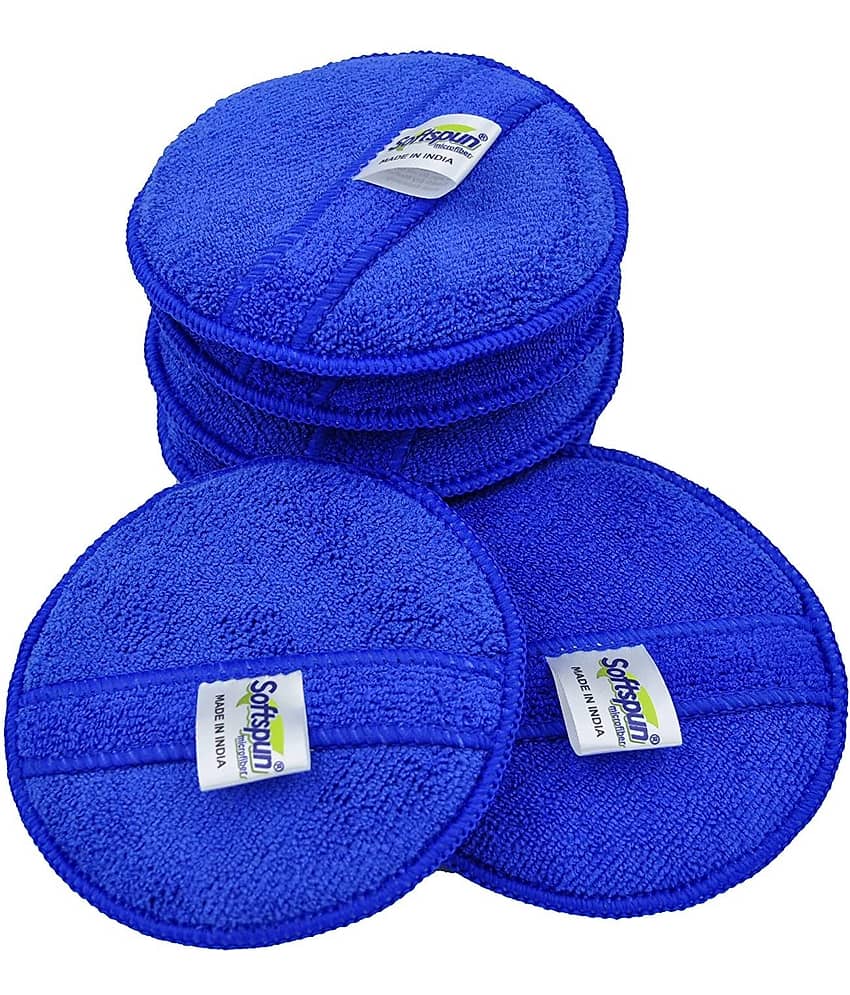 SOFTSPUN Microfiber Reusable Round Polishing Pad, 6 pieces set, (Blue) Multipurpose. Ultra-soft Applicator Pads with Finger Band Perfect cleaning for car, bike, window, and more.