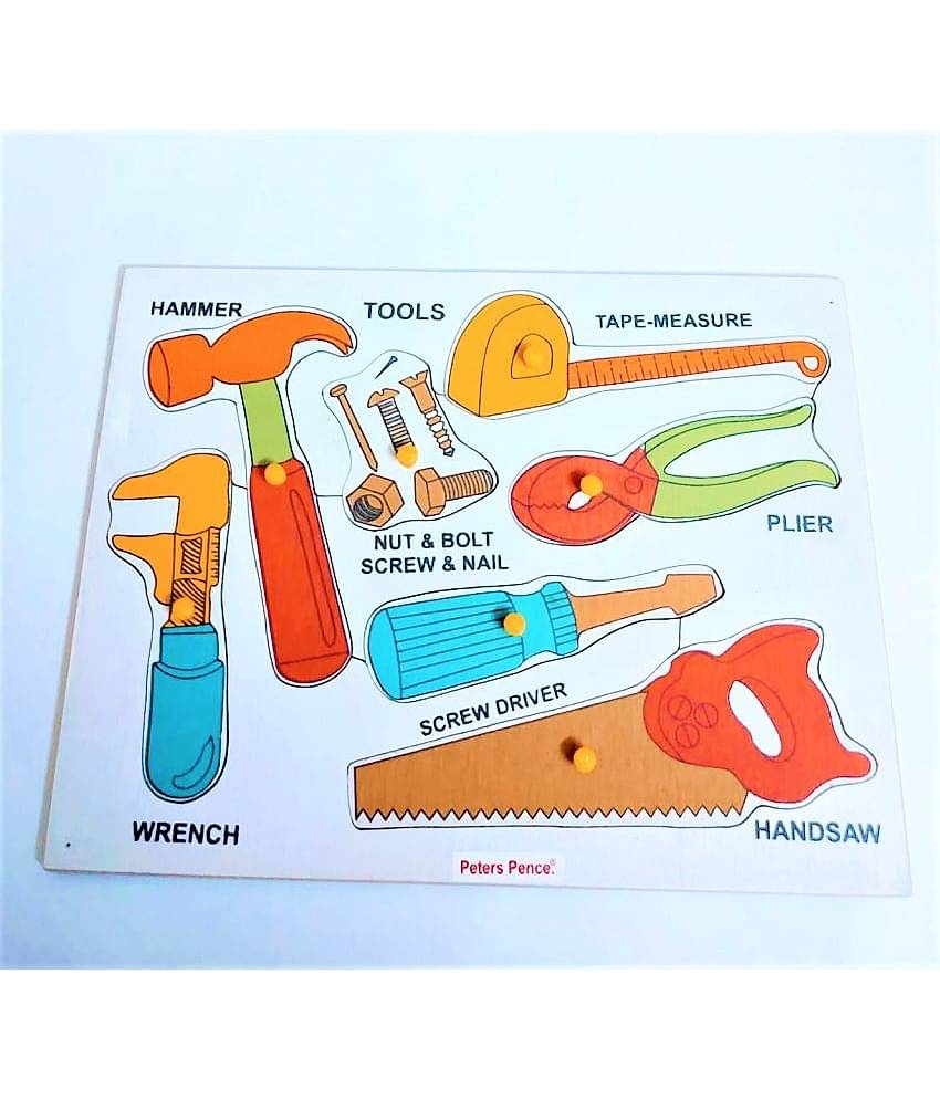 Peters Pence Wooden 7 Tools Set Learning Puzzle  Board For Kids Early Education