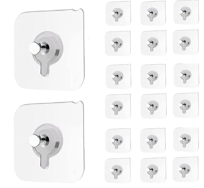 JIALTO 20 Pcs Self Adhesive Wall Hooks - Versatile 6mm Nail Design for Photo Frames Hooks, Clocks, and More - Heavy Duty, Transparent, No-Damage Hanging Solution for Bathroom, Kitchen