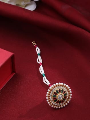 NVR Gold Plated Kundan Borla Maang Tika
