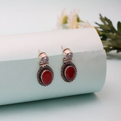 Round Ethnic Red Earrings