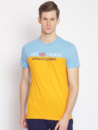 Mens Premium Cotton Colourblock Printed Half Sleeve Crew Neck T-Shirts-S