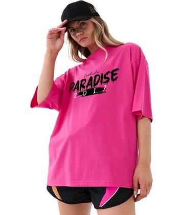 Leotude Women Cotton Blend Printed Oversized Fit Round Neck T-Shirt ( Pink )