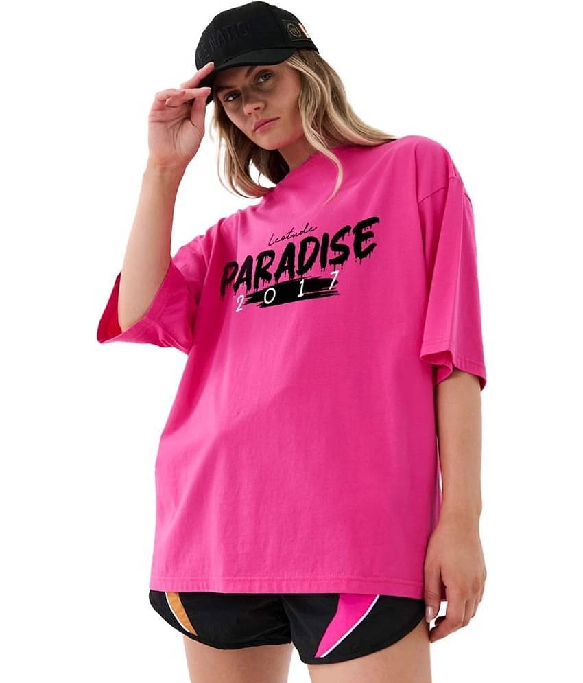 Leotude Women Cotton Blend Printed Oversized Fit Round Neck T-Shirt ( Pink )