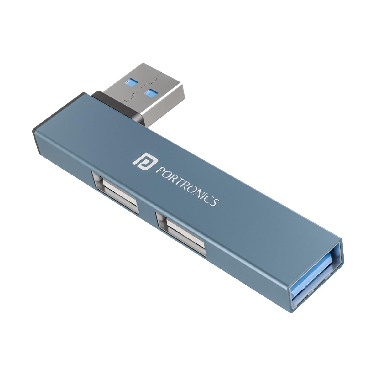 Portronics Mport Mino A USB 3.0 Hub (3-in-1) with USB 3.0 Super Speed, Compact L-Shape Design, 2-Port USB 2.0 High-Speed, USB Plug, Metal Alloy Body for Laptop, PC, Mac (Grey)