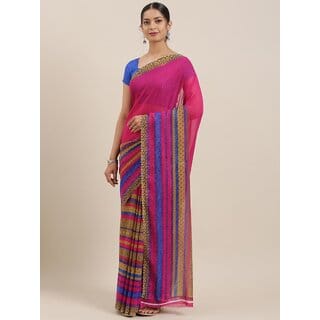 SVB Sarees Womens Pink Colour Georgette Printed Saree With Blouse Piece