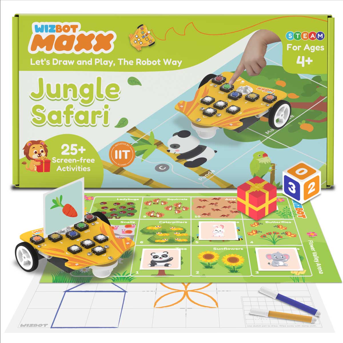 Wizbot Maxx Jungle Safari - Screen-Free Button Based Robot Toy for Kids Age 4+