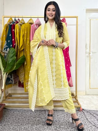 Olive Green Lace Work Kurta Set-M