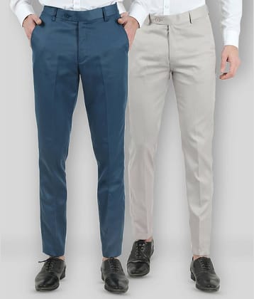 VEI SASTRE - Multicolor Cotton Blend Slim Fit Men's Formal Pants (Pack of 2)