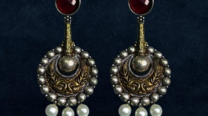 Bilasita Premium Collection Dangler Earrings (Red & Gold) | Vintage Oxidised Finish | Ethnic & Festive Wear Bilasita Premium Collection Dangler Earrings (Red & Gold) | Vintage Oxidised Finish | Ethnic & Festive Wear