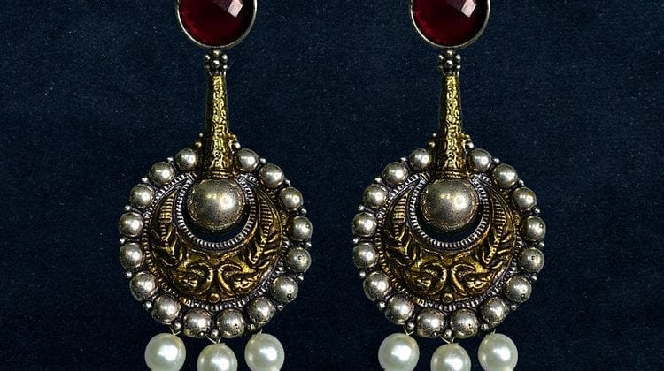 Bilasita Premium Collection Dangler Earrings (Red & Gold) | Vintage Oxidised Finish | Ethnic & Festive Wear