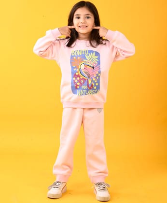 NATURE LOVE PINK FLEECE SWEATSHIRT JOGGER SET - PINK-0-6 MONTHS / 2N / PINK