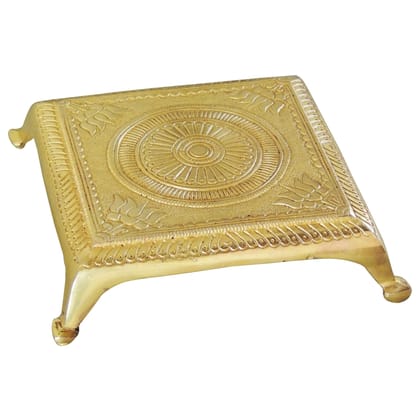 Brass Chowki for God Idol - Traditional Puja Base Stand, Length : 5.5 Inch (BSMAS1022 E)