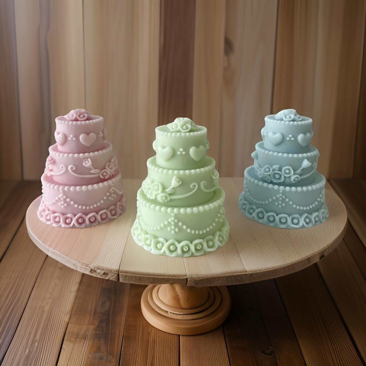 SS Enterprise Organic Soy Wax Cake Shape Designer Birthday Candles, Scented Aromatic Fragrance, Smoke-Free, Set of 3, Green-Pink-Blue