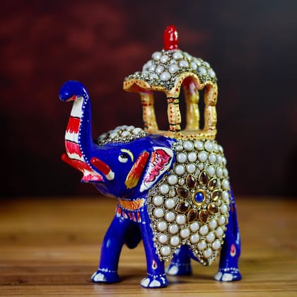 Decorative Meenakari Elephant Statue With Jharoka-H*L*W - 5.5*4*2 Inch (13.5*10*5 Cm)
