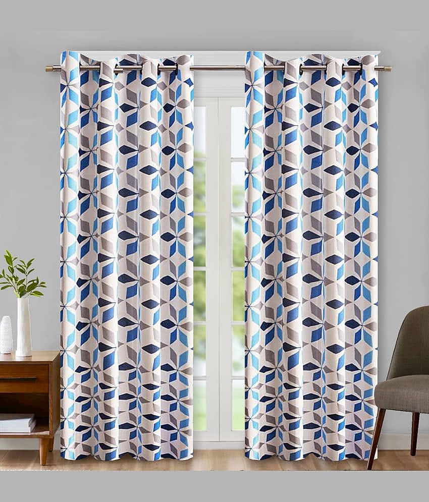 Home Candy Set of 2 Door Semi-Transparent Eyelet Polyester Blue Curtains ( 213 x 120 cm )