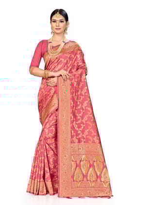 Generic Women's Banarasi Silk Saree (Peach, 5-6 Mtr)