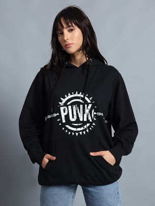 Chained Guitar Black Sweatshirt for Women | Printed Buddy Set by PUNK-S / Black / Chained Guitar