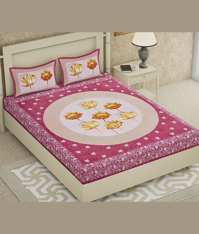 Cosito Cotton 1 Double Bedsheet with 2 Pillow Covers ( Pink )