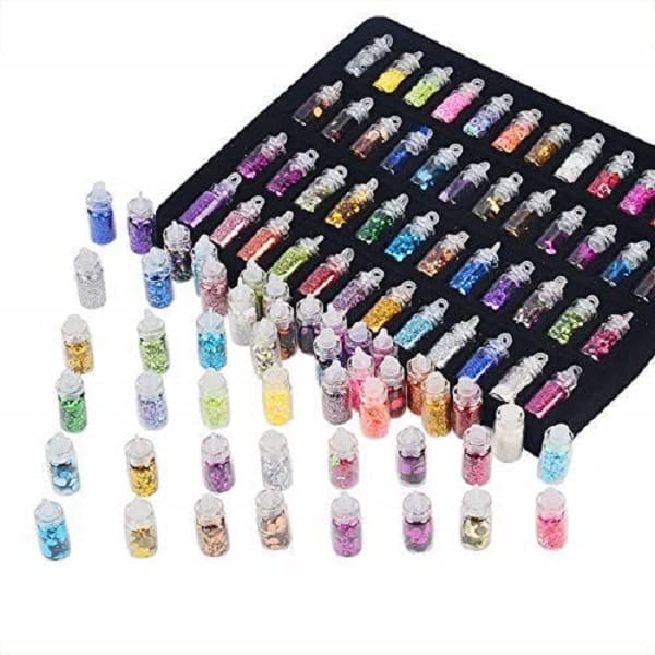 Elecsera Glitter for Nail Decoration 48 Colour Bottles Nail Glitter Powder (Multicolor)