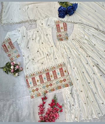 YASHASVI ENTERPRISE Women Silk Embroidered Straight Kurti With Sharara And Gharara ( Cream )