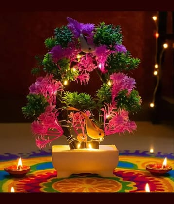 Modo® Artificial Tree with Light & Sparrow - 'Living Room' Dining Table Decor |Home,Office Party Decor |Speacial Ocassion Indoor Decor | Festival Theme Decorative Gift for Couple & DIWALI